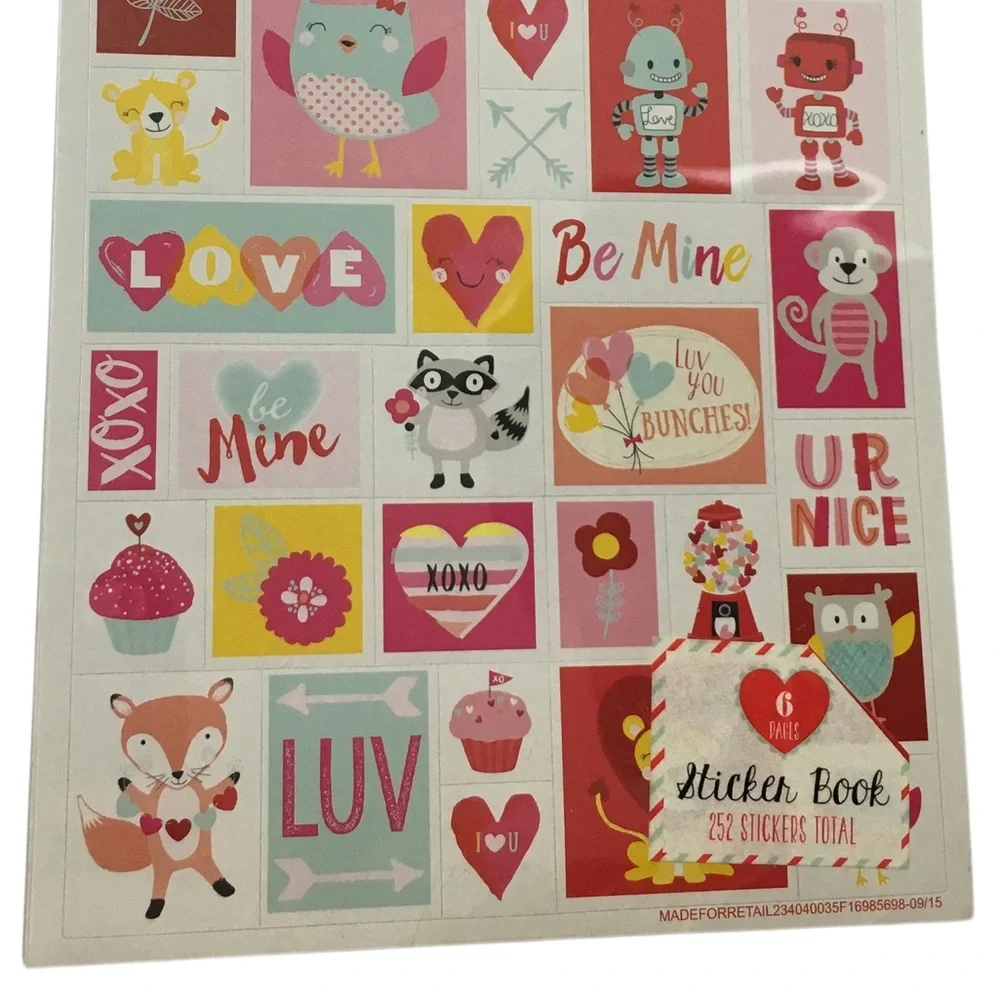 Valentine’s Stickers 2 Books 472+ Total Pandas Heart Elephants Owls Robots Foxes